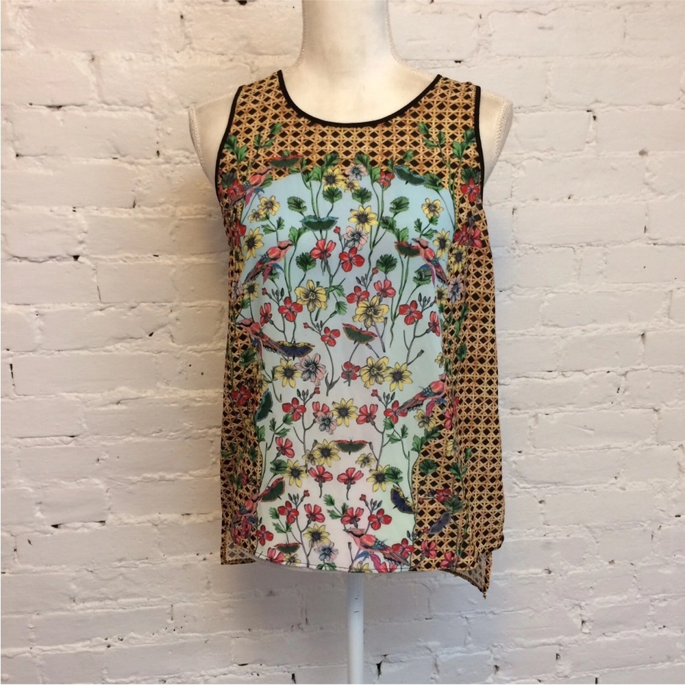 Clover Canyon sleeveless high low top floral butterfly size xs